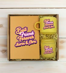 BK Gift Kişiye Özel İsimli DTF Best Friend Temalı Sarı Defter & Kahve Fincanı & Mum Hediye Seti-3, Arkadaşa Hediye, Doğum Günü Hediyesi