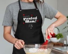BK Gift Kişiye Özel İsimli Anneler Günü Tasarımlı Profesyonel Siyah Mutfak Önlüğü, Aşçı Önlüğü, Şef Önlüğü, Anneye Hediye-10