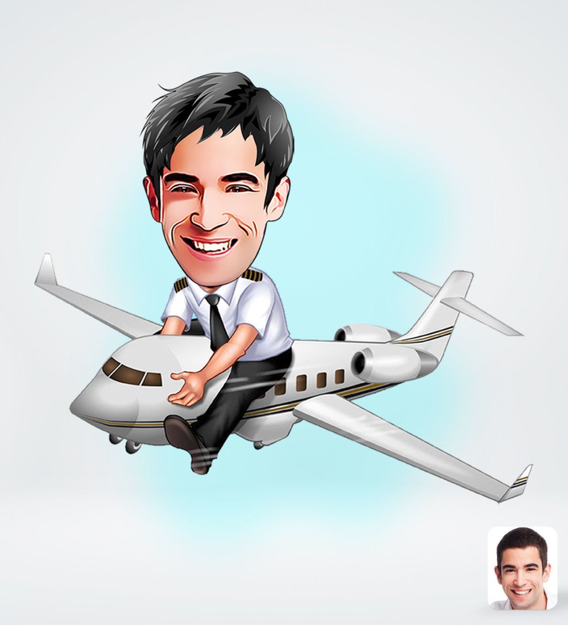 Kişiye Özel Erkek Kaptan Pilot Karikatürlü Sosyal Medya Dijital Profil Fotoğrafı - Model 1