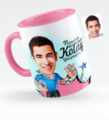 Kişiye Özel Bay Antrenör Karikatürlü Pembe Kupa Bardak - 1