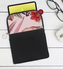 BK Gift Çiçekler Tasarımlı Taşınabilir Koruyucu Tablet Kılıfı & Organizer Çanta - Siyah-1