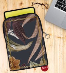 BK Gift Çiçekler Tasarımlı Taşınabilir Koruyucu Tablet Kılıfı & Organizer Çanta - Siyah-1