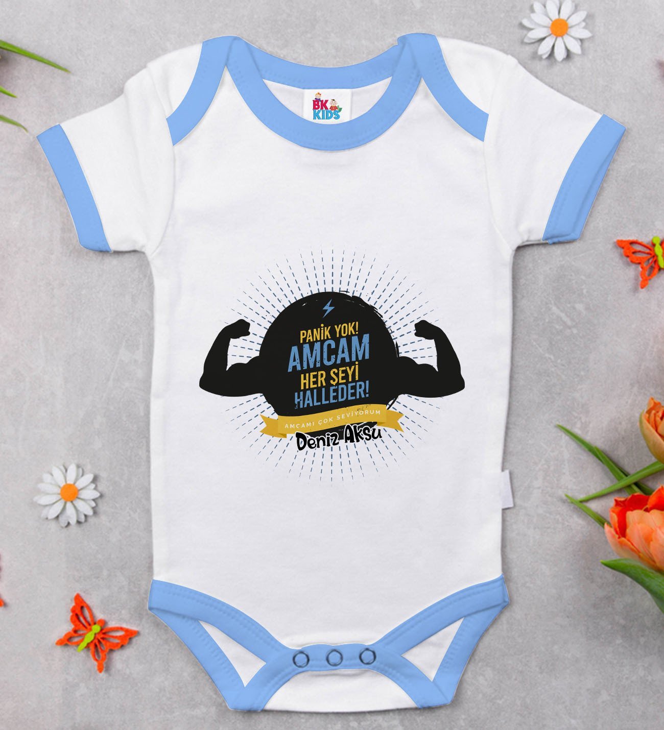 BK Kids Kişiye Özel Mavi Bebek Body Zıbın - Model 68