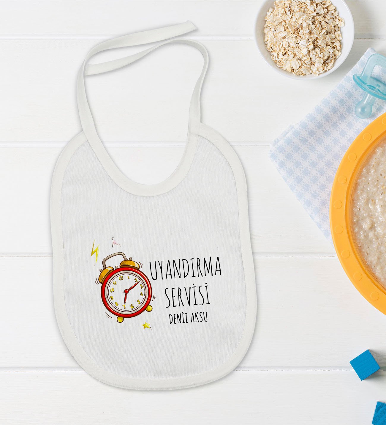 BK Kids Kişiye Özel Uyandırma Servisi Tasarımlı Bebek Mama Önlüğü - Model 1