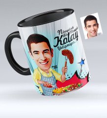 Kişiye Özel Bay Mangalcı Karikatürlü Siyah Kupa Bardak - 1