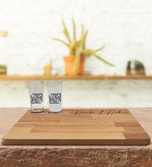 Kişiye Özel 2’li Rakı Bardağı ve Doğal Masif Ahşap Servis Sunum Tepsisi Model 10