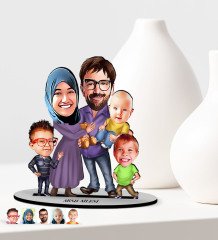 Kişiye Özel Aile Karikatürlü Ahşap Biblo Model-8