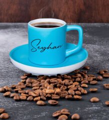 BK Gift Kişiye Özel İsimli Mat Turkuaz Renk Türk Kahvesi Fincanı-105, Renkli Türk Kahvesi Fincanı
