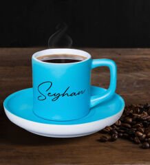 BK Gift Kişiye Özel İsimli Mat Turkuaz Renk Türk Kahvesi Fincanı-105, Renkli Türk Kahvesi Fincanı