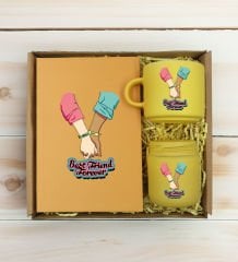BK Gift Kişiye Özel İsimli DTF Best Friend Temalı Sarı Defter & Kahve Fincanı & Mum Hediye Seti-5, Arkadaşa Hediye, Doğum Günü Hediyesi