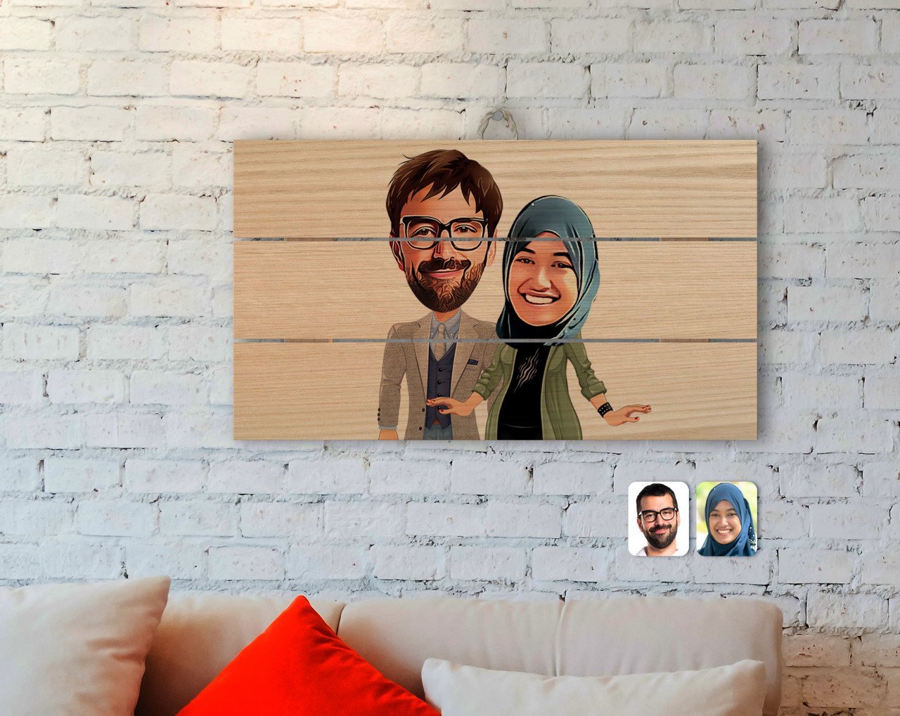 Kişiye Özel Sevgililer Karikatürlü Otantik Ahşap Palet Tablo-60
