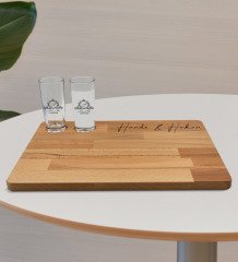 Kişiye Özel 2’li Rakı Bardağı ve Doğal Masif Ahşap Servis Sunum Tepsisi Model 11