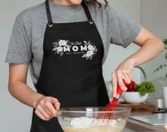 BK Gift Profesyonel Anneler Günü Tasarımlı Siyah Mutfak Önlüğü, Aşçı Önlüğü, Şef Önlüğü, Ev Hediyesi, Anneye Hediye-3