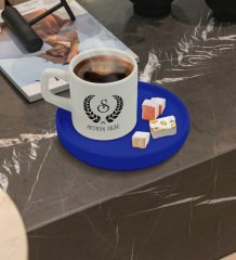 Kişiye Özel Mavi Sunum Tabaklı Çelenk Baş Harfli İsimli Türk Kahvesi Fincanı Model 1