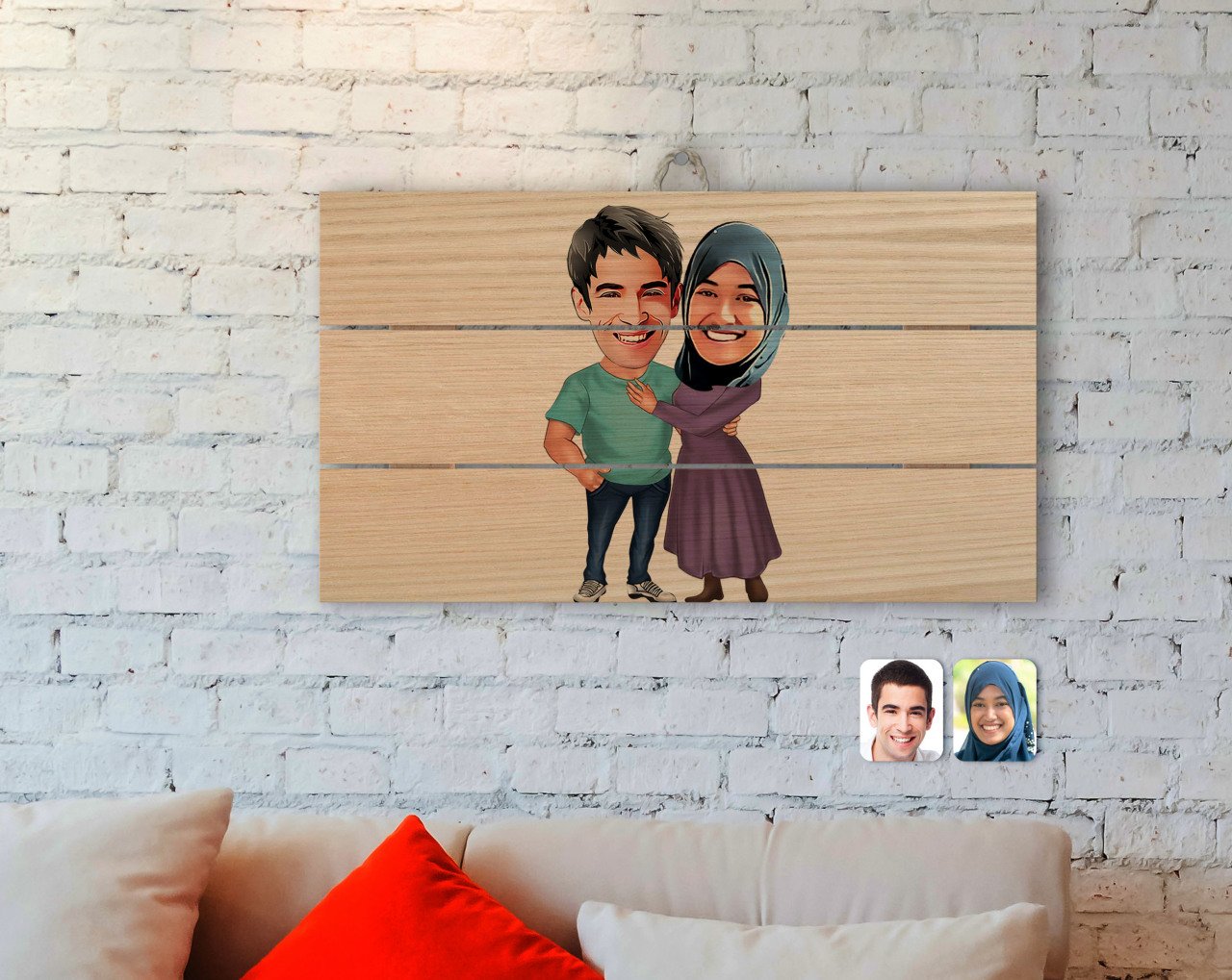 Kişiye Özel Sevgililer Karikatürlü Otantik Ahşap Palet Tablo-61