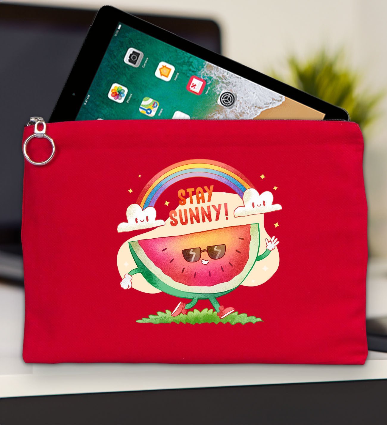 BK Gİft Yaz Temalı-7 Kırmızı Tablet Çantası 30x21cm, Ipad Çantası, Baskılı Tablet Kılıfı