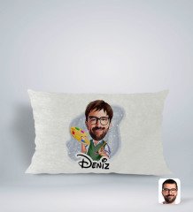 Kişiye Özel İsimli Erkek Ressam Karikatürlü Dikdörtgen Araç Koltuk Yastığı-1