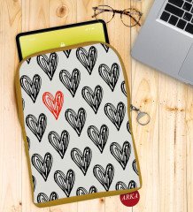 BK Gift Kalpler Tasarımlı Taşınabilir Koruyucu Tablet Kılıfı & Organizer Çanta - Sarı-1