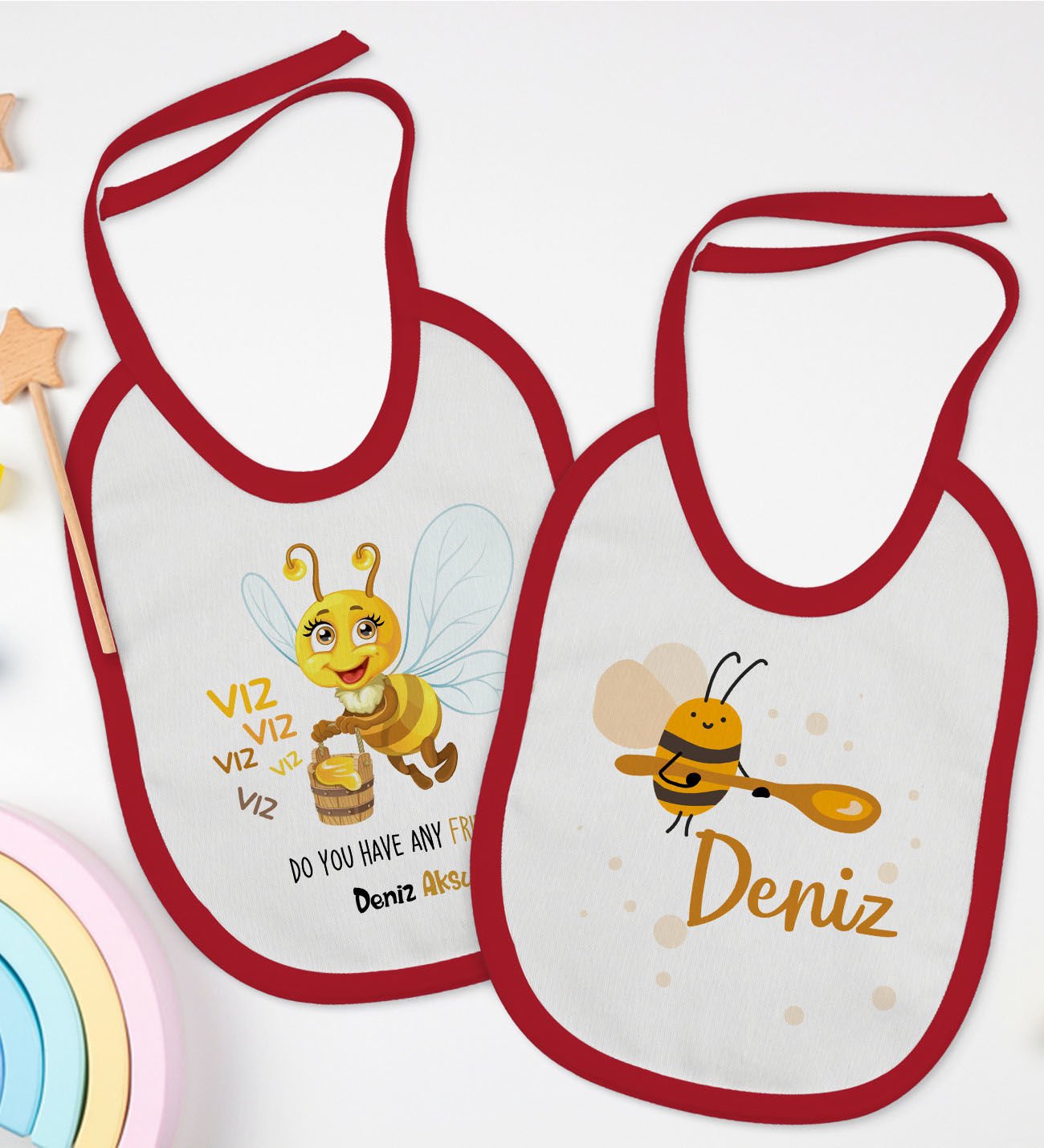 BK Kids Kişiye Özel İsimli 2’li Kırmızı Mama Önlüğü-6