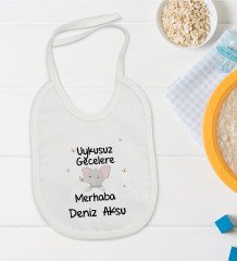 BK Kids Kişiye Özel Uykusuz Gecelere Merhaba Tasarımlı Bebek Mama Önlüğü - Model 1