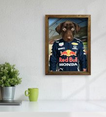 Evcil Dostlara Özel Pilot Tasarımlı Portre Doğal Masif Ahşap Çerçeveli Tablo 30x40cm-1