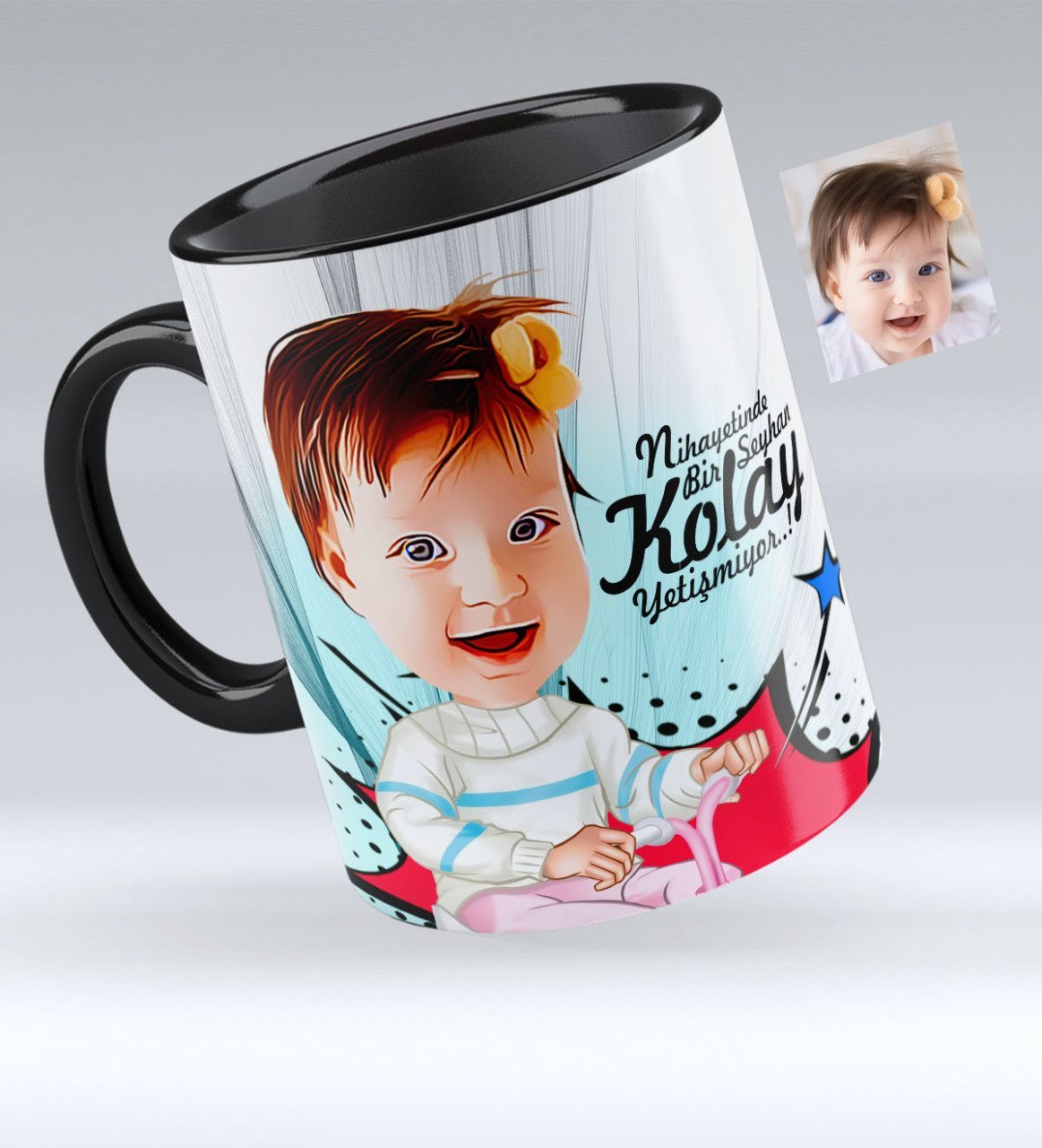 Kişiye Özel Bebek Karikatürlü Siyah Kupa Bardak - 3