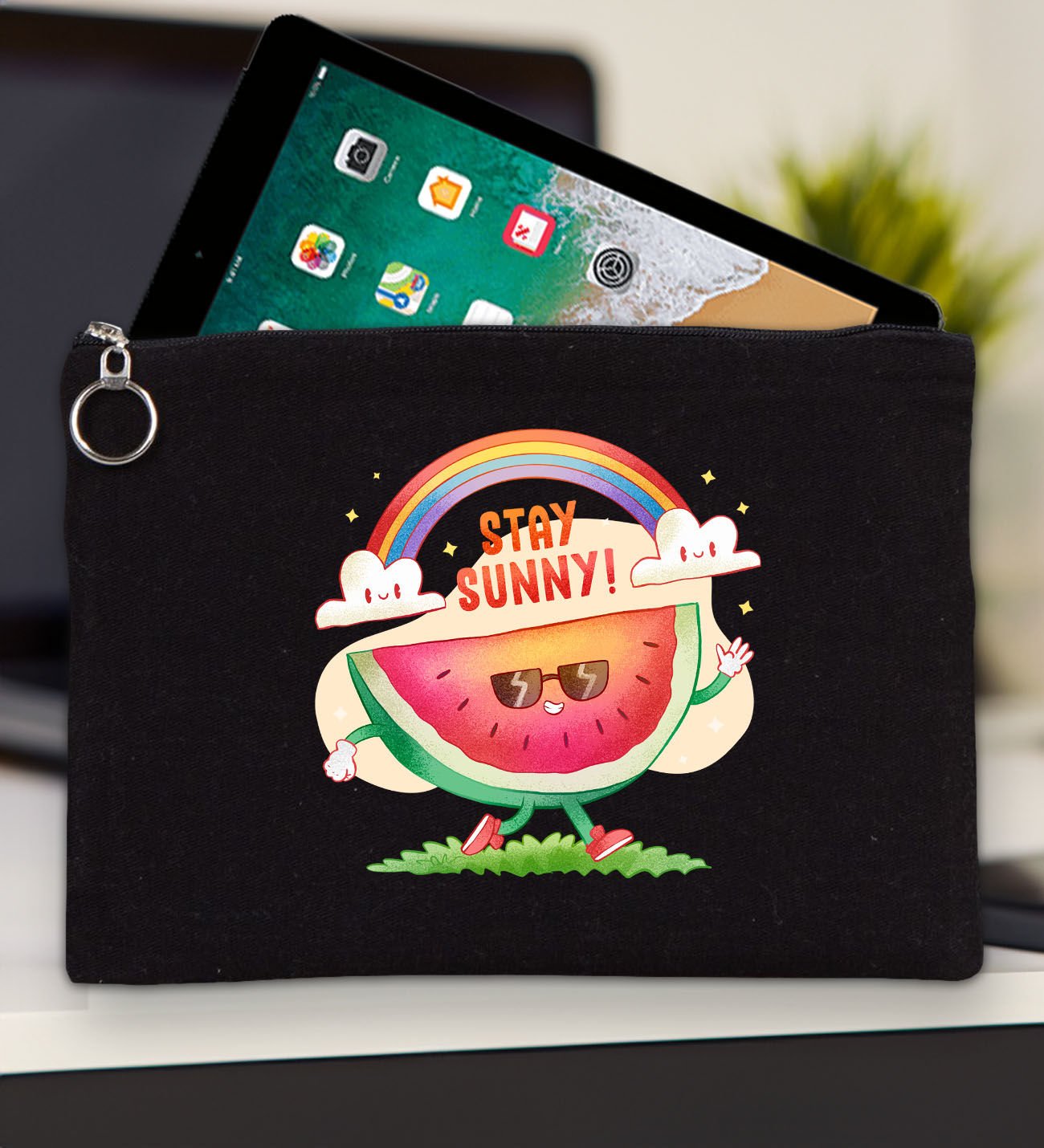 BK Gİft Yaz Temalı-7 Siyah Tablet Çantası 30x21cm, Ipad Çantası, Baskılı Tablet Kılıfı