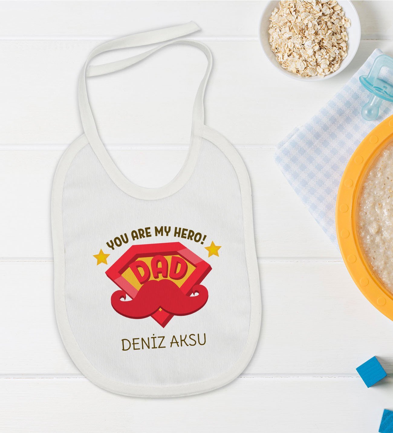 BK Kids Kişiye Özel You Are My Hero Tasarımlı Bebek Mama Önlüğü - Model 1