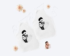 Kişiye Özel İkili Sevgililer Silüet Beyaz Mutfak Önlüğü Seti-1