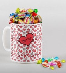 Kişiye Özel Sevgililer Günü Beyaz Kupa ve Haribo Şeker Hediye Seti-48