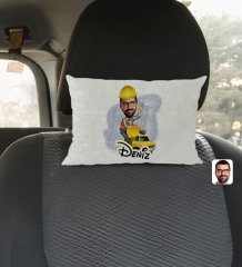Kişiye Özel İsimli Erkek Yol Mühendisi Karikatürlü Dikdörtgen Araç Koltuk Yastığı-1