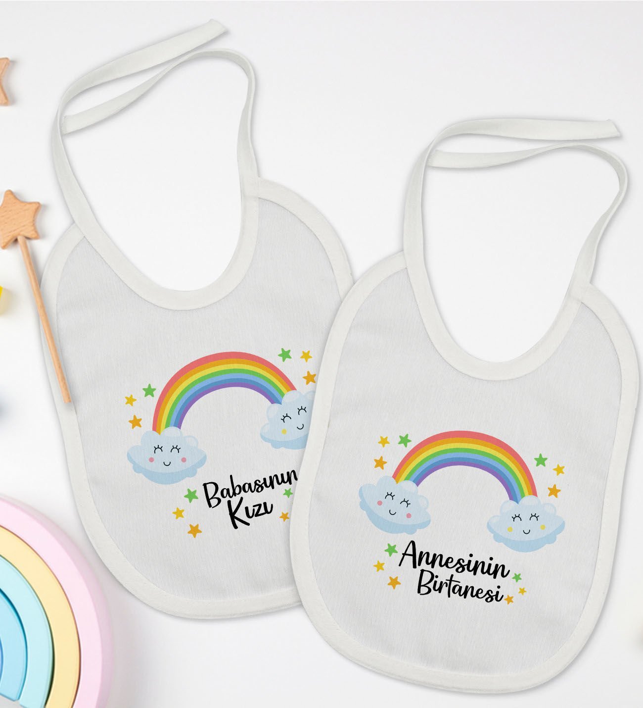 BK Kids Anne ve Baba Tasarımlı 2’li Beyaz Mama Önlüğü-3