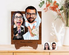 Kişiye Özel Sevgililer Karikatürlü Ahşap Standlı 3D Biblo-16