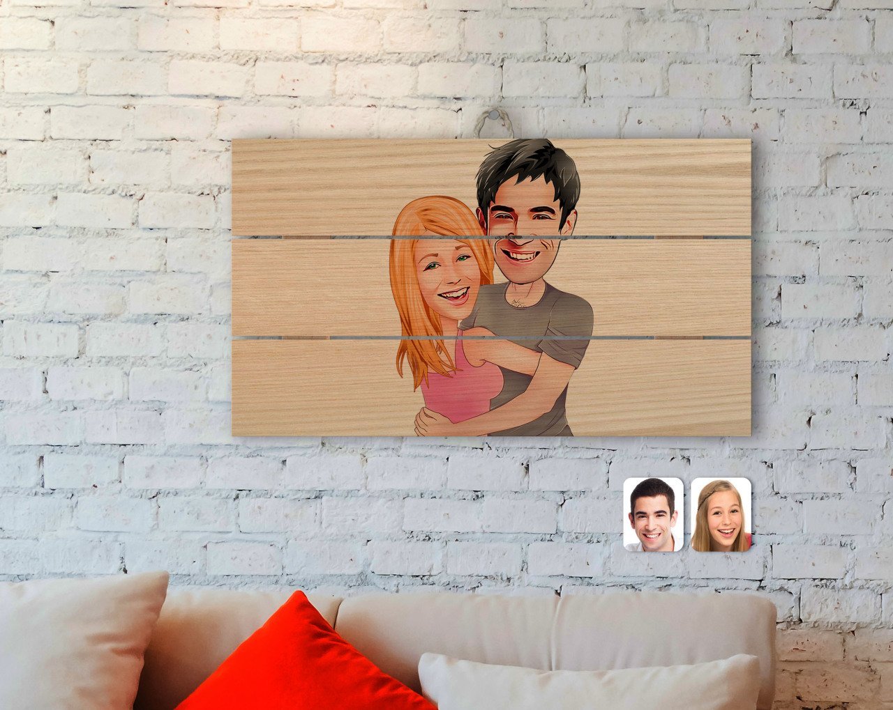 Kişiye Özel Sevgililer Karikatürlü Otantik Ahşap Palet Tablo-86