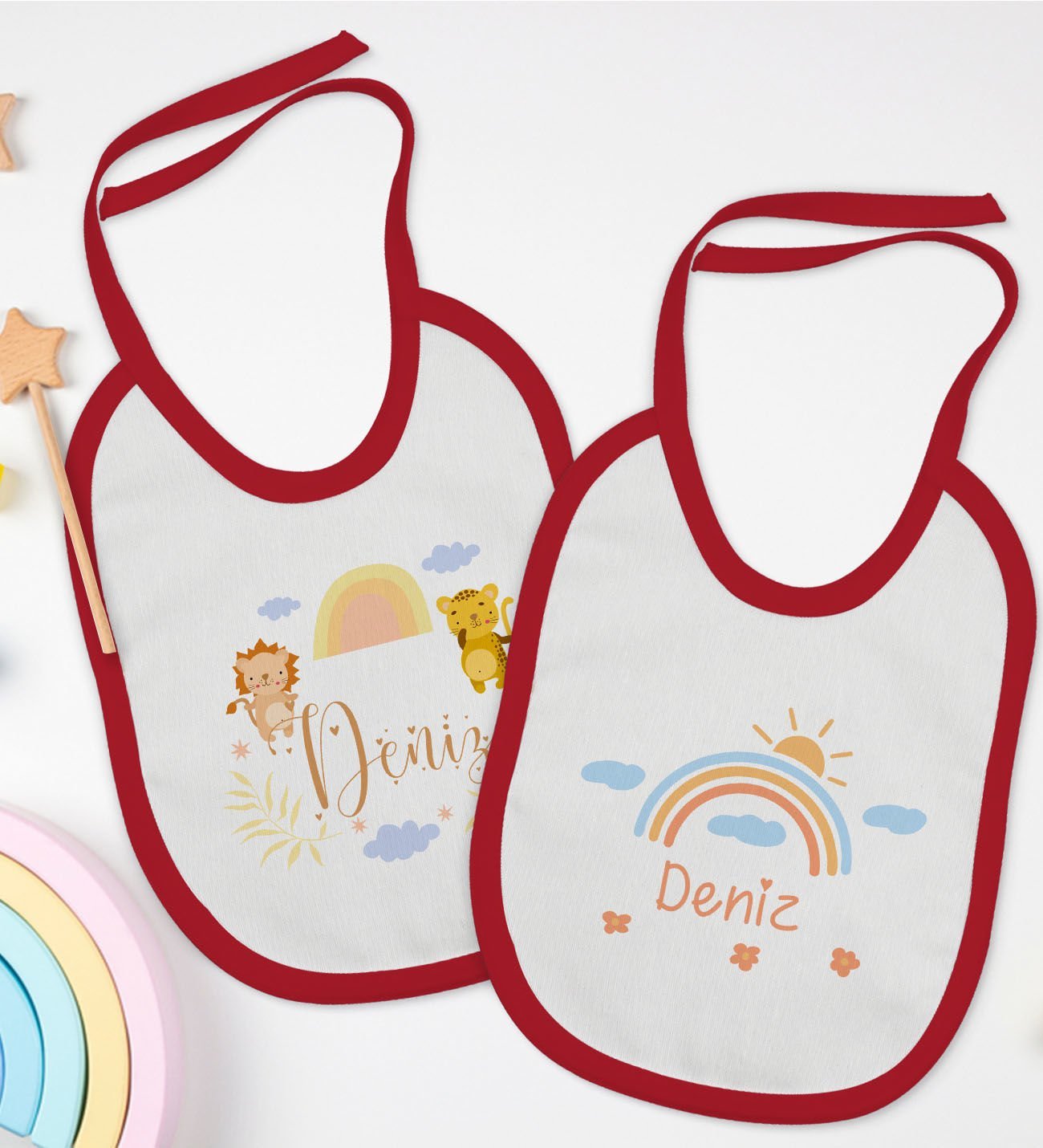 BK Kids Kişiye Özel İsimli 2’li Kırmızı Mama Önlüğü-10