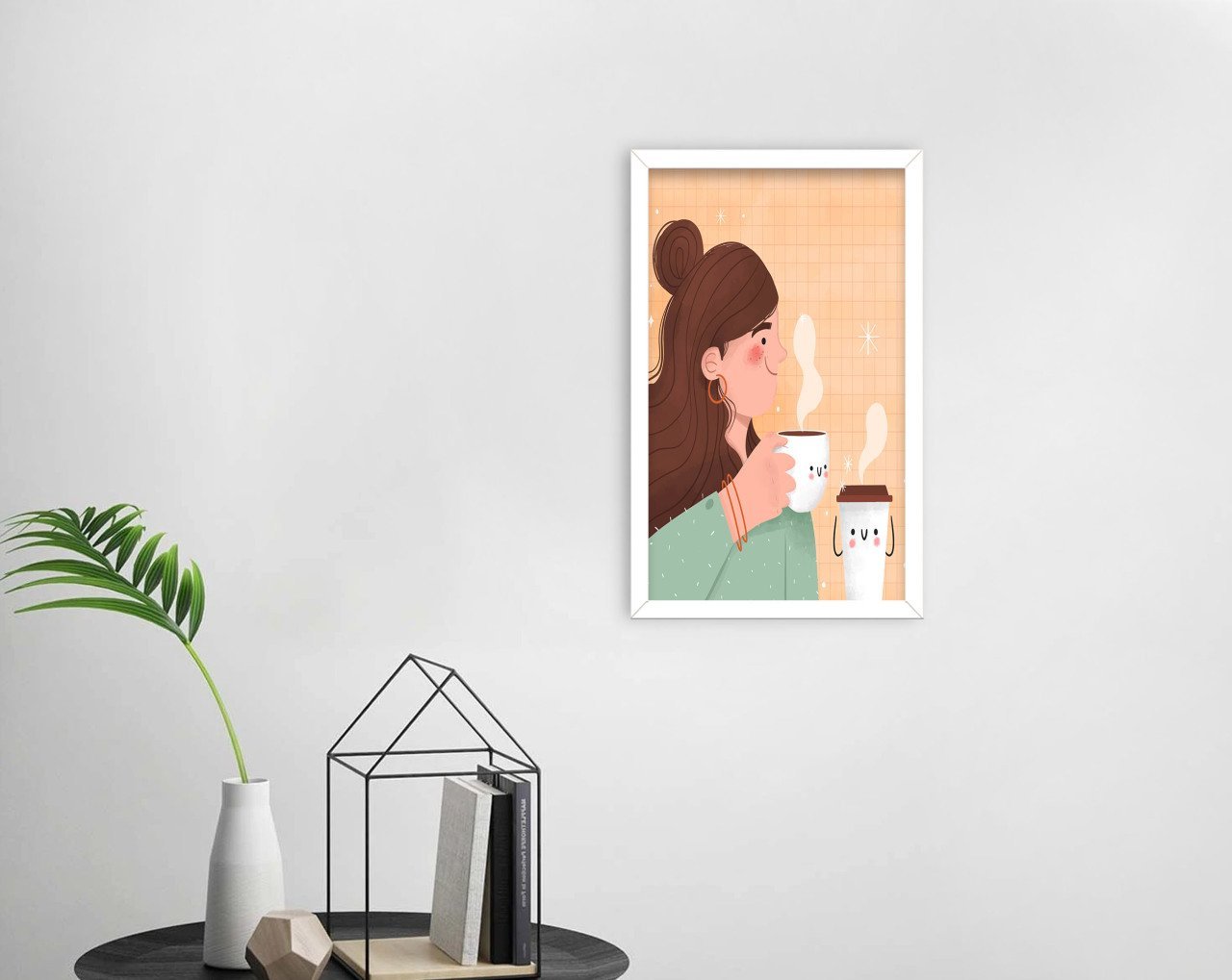 BK Home Coffee Tasarımlı Dekoratif Ahşap Beyaz Çerçeveli Tablo-29