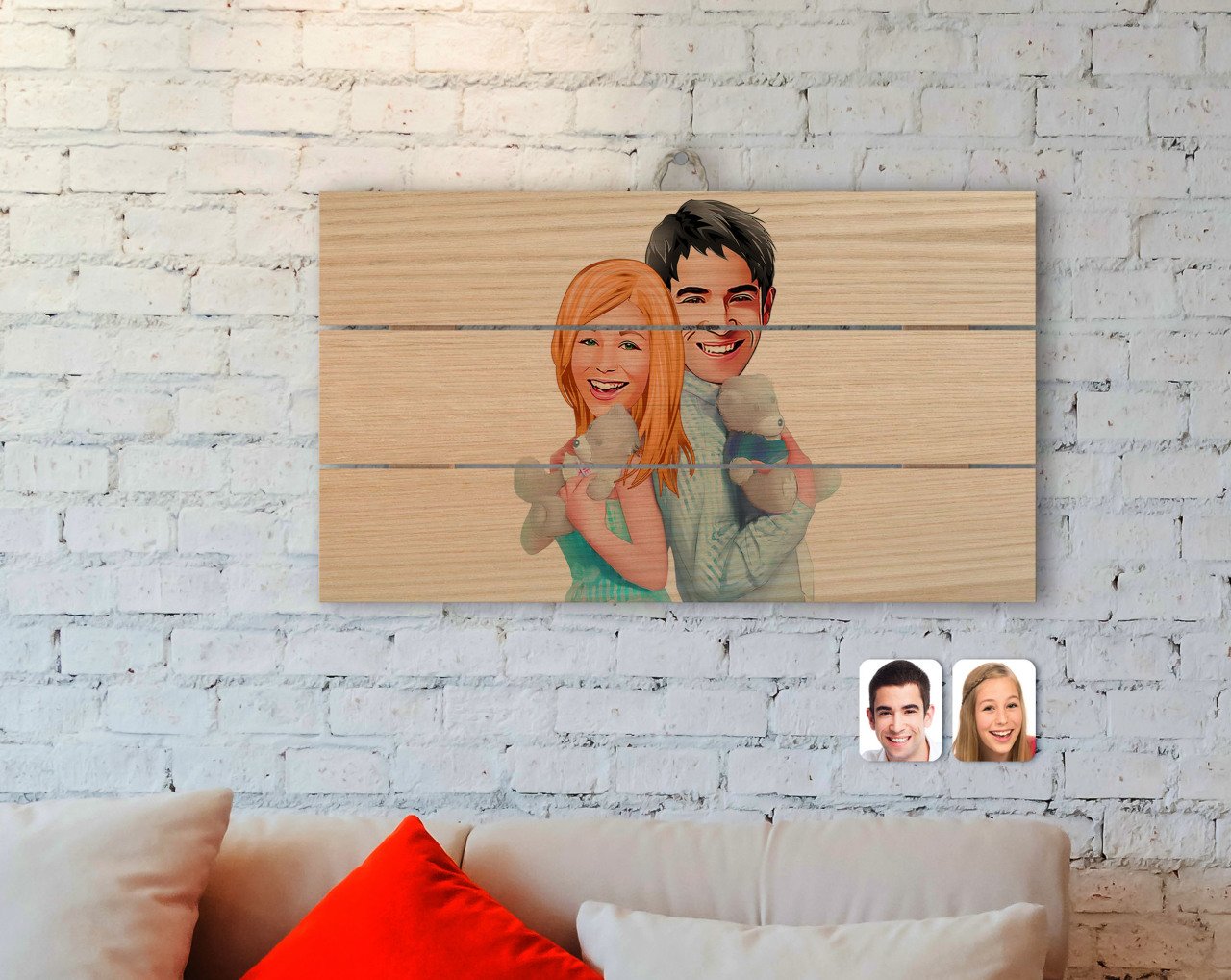 Kişiye Özel Sevgililer Karikatürlü Otantik Ahşap Palet Tablo-87