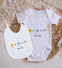 BK Kids Kişiye Özel Annem Babam Ben Tasarımlı Bebek Body Zıbın ve Mama Önlüğü Hediye Seti - Model 1