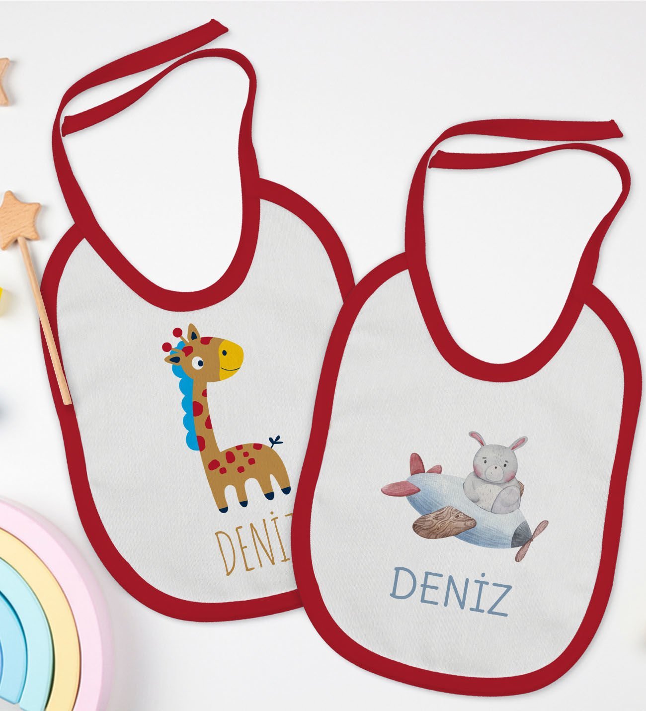 BK Kids Kişiye Özel İsimli 2’li Kırmızı Mama Önlüğü-11