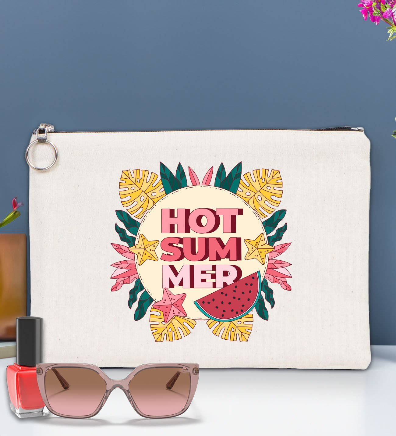 BK Gİft Yaz Temalı-8 Astarlı Portföy Çanta 30x21cm, Baskılı El Çantası, Organizer Çanta