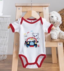 BK Kids Sevimli Sürücü Tasarımlı Kırmızı Bebek Body Zıbın ve Mama Önlüğü Hediye Seti-1
