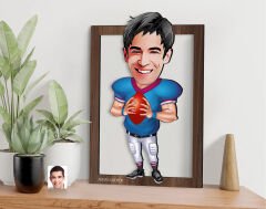 BK Gift Kişiye Özel Amerikan Futbolcusu Karikatürlü 3D Ahşap Tablo-12, Sevgiliye Hediye, Arkadaşa Hediye, Doğum Günü Hediyesi