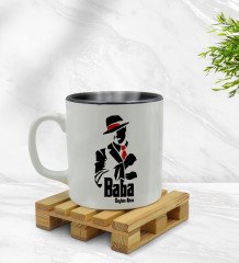 Kişiye Özel Baba Godfather Tasarımlı İçi Siyah Renkli Kupa Bardak Model 18