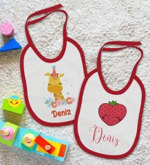 BK Kids Kişiye Özel İsimli 2’li Kırmızı Mama Önlüğü-13