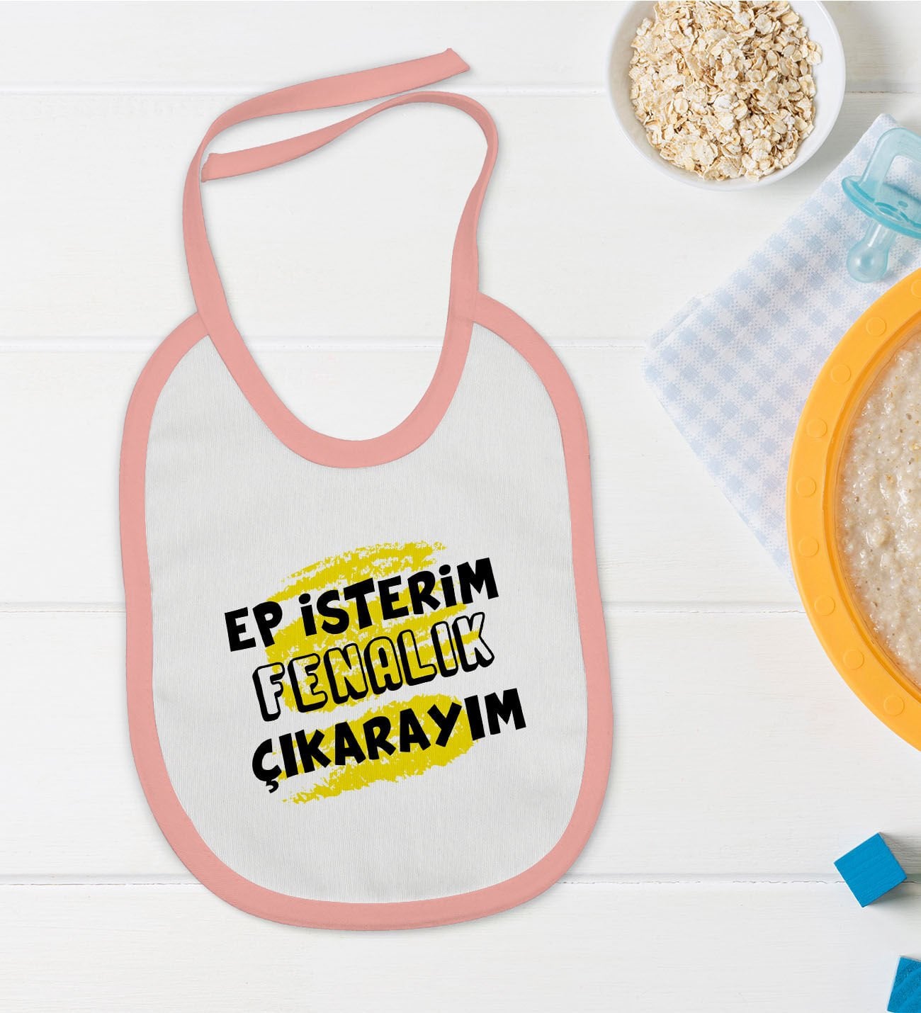 BK Kids Ep İsterim Tasarımlı Pembe Bebek Mama Önlüğü-6