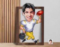 BK Gift Kişiye Özel Amerikan Futbolcusu Karikatürlü 3D Ahşap Tablo-13, Sevgiliye Hediye, Arkadaşa Hediye, Doğum Günü Hediyesi