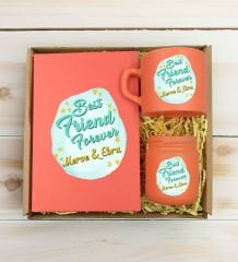 BK Gift Kişiye Özel İsimli DTF Best Friend Temalı Somon Defter & Kahve Fincanı & Mum Hediye Seti-2, Arkadaşa Hediye, Doğum Günü Hediyesi