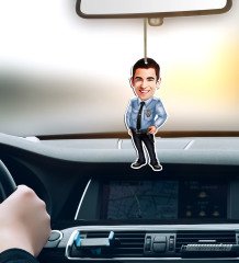 Kişiye Özel Bay Polis Karikatürlü Ahşap Araba Dikiz Ayna Süsü