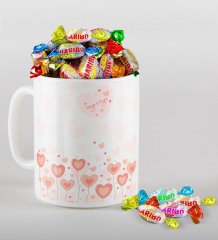 Kişiye Özel Sevgililer Günü Beyaz Kupa ve Haribo Şeker Hediye Seti-54