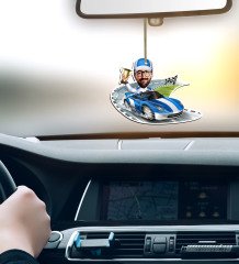 Kişiye Özel Bay Rallici Karikatürlü Ahşap Araba Dikiz Ayna Süsü